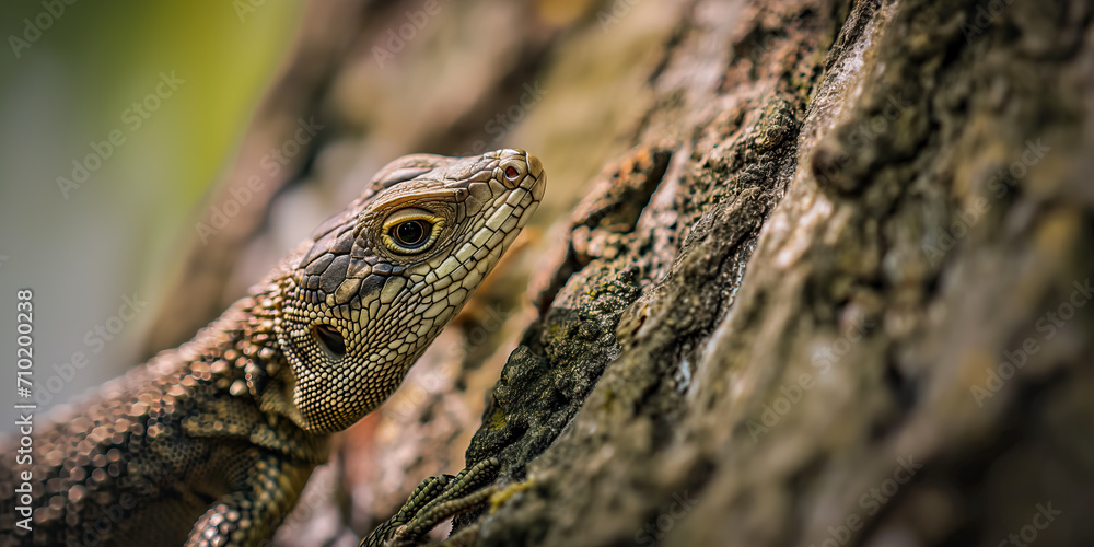 Close Up of a Lizard Perched on a Tree Branch Close Up of a Lizard Perched on a Tree Branch