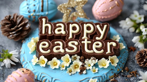 Easter Greetings with Luscious Chocolate Letters and Hidden Egg.