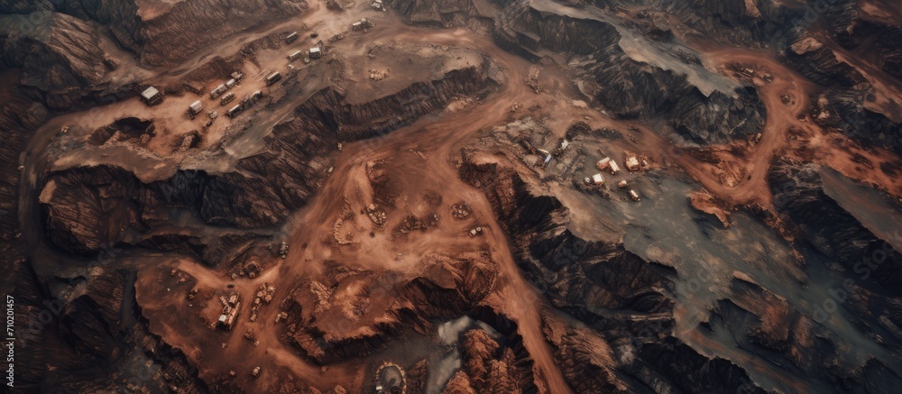Indian iron mine seen from above using a drone.