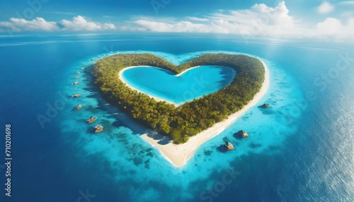 Top wiev exotic island in the shape of a heart. Travel concept. Valentine's day concept  © adobedesigner