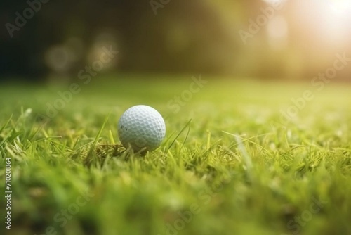 Close-up golf ball on green in golf course. Generative AI