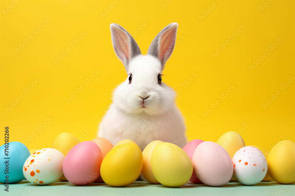 easter bunny and colorful easter eggs easter bunny and colorful easter eggs