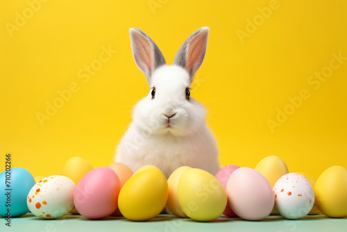 easter bunny and colorful easter eggs