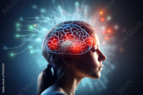 human brain light axon with fire, long-term memory, storage of information, short-term memory, mind processing informations and stimuli, brain's neurons fire, deep learning and remembering process