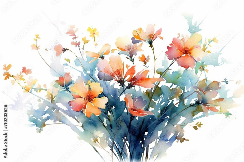 Illustration of flowers in watercolor. Generative AI
