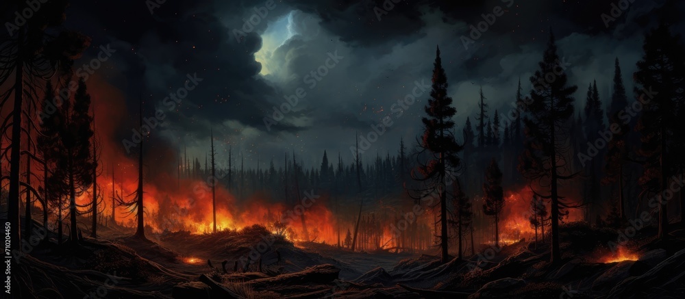 Nighttime forest fire. Nighttime forest fire.