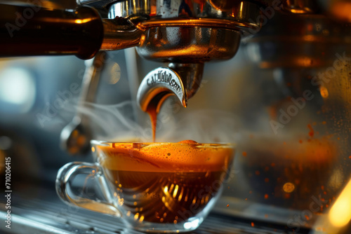 Espresso moment, a dynamic image capturing the extraction of a perfect espresso shot with rich crema.