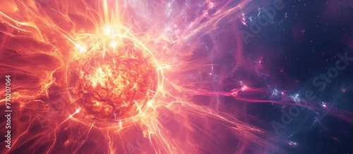 Radiation-emitting rays from high-energy particles. Concept of nuclear fusion. photo