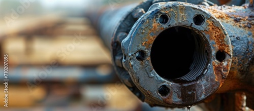 Tool to perforate oil and gas well, creating holes for flow. Close-up image of gun carrier. Swelling of gun after firing.