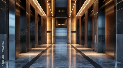 Modern Elevator Interior: Stainless Steel Architecture in Office or Hotel Lobby