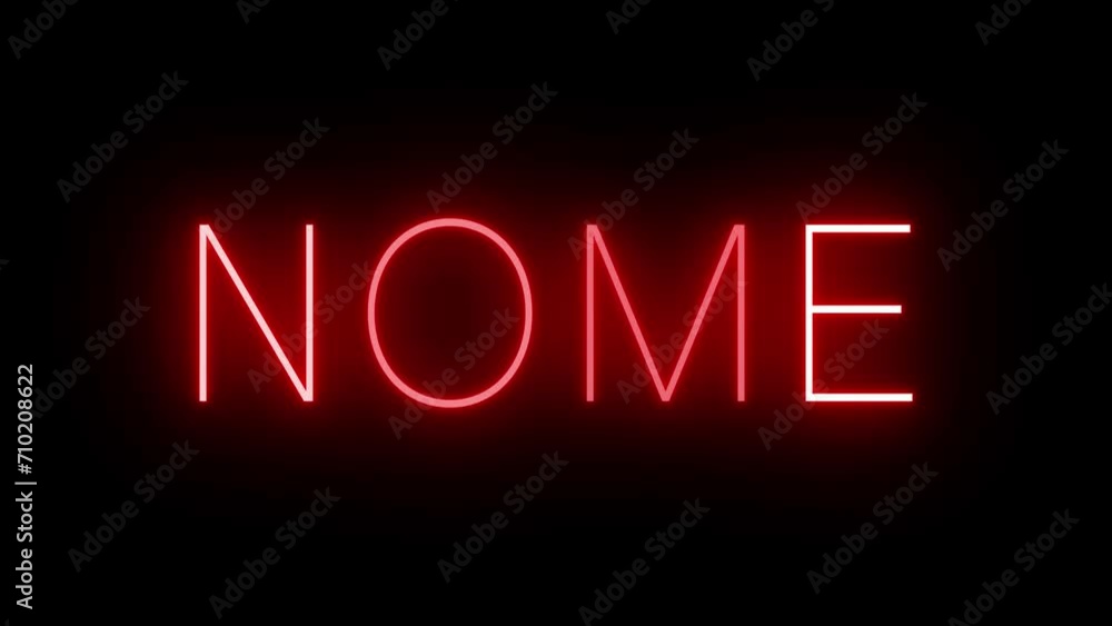 Flickering red retro style neon sign glowing against a black background for NOME Flickering red retro style neon sign glowing against a black background for NOME