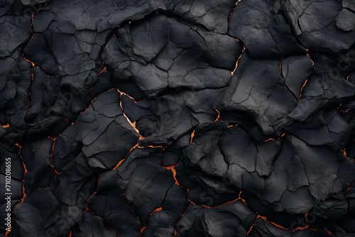 Aerial view of the texture of a solidifying lava field, close-up photo