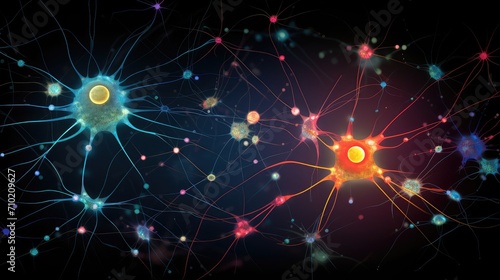 Neuronal Brain network featuring neurons, synapses, vital brain regions like thalamus, hypothalamus, and brainstem. Neural plasticity, neurogenesis, connectome with white and gray matter to CNS