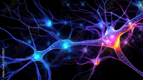 Neuronal network Brain elements: neurons, synapses, axons, dendrites, and neurotransmitters. Action potentials shaping neural circuits in cerebral cortex, hippocampus, and amygdala.  photo