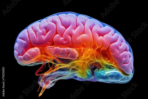 Colorful motley Brain Axon meninges and human mind skull. Neurocritical care, address neurobiology of addiction, neurocardiology, and neuroepigenetics. Neurodevelopmental neurovascular disorders.  photo