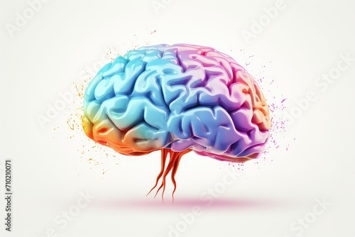 Colorful 3D Brain Axon Illustration Vector on White Background, Human Mind Creative Thinking, educational psychology science, cognitive neuroscience, learning colorful brain system,  neurogenesis