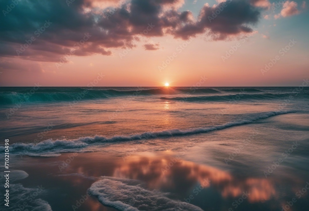 Beautiful cloud over ocean water at sunset in Golden pink blue and green tones Colorful natural land Beautiful cloud over ocean water at sunset in Golden pink blue and green tones Colorful natural land