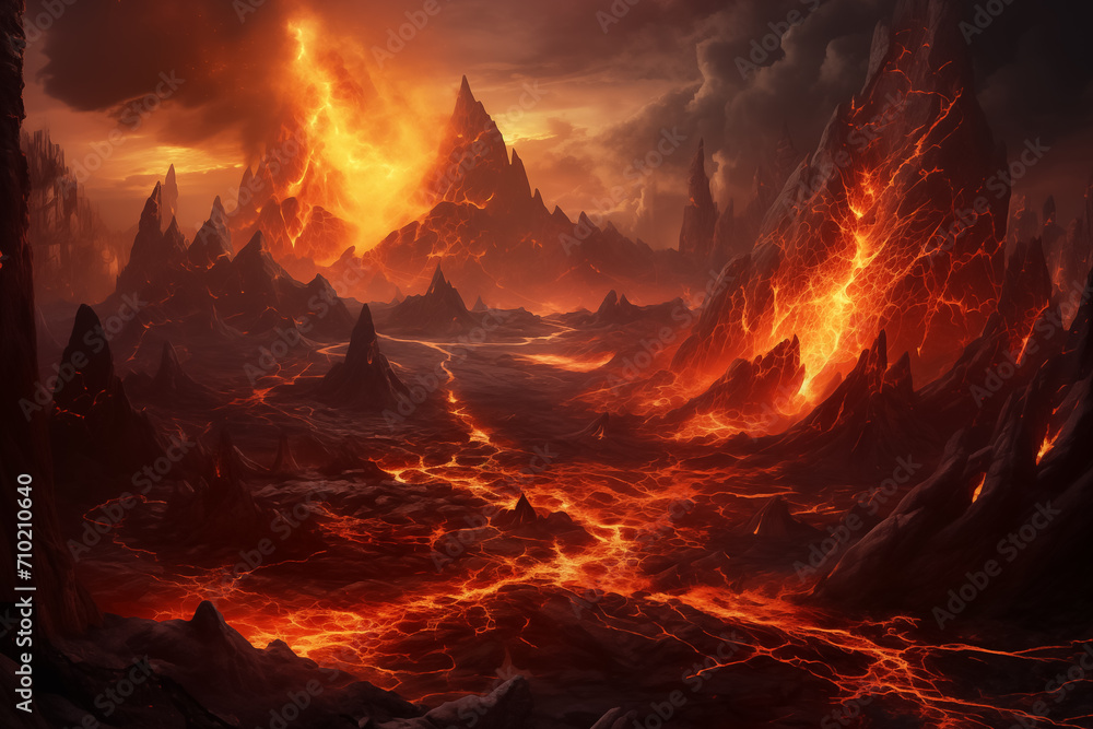 fracture of the earths crust after a volcanic eruption magma plasma fire dragon age scorched earth - obrazy, fototapety, plakaty 