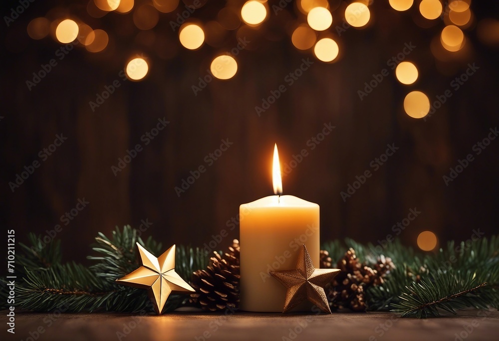 Merry Christmas and happy New Year A warm dark golden brown wooden background with burning candles a Merry Christmas and happy New Year A warm dark golden brown wooden background with burning candles a
