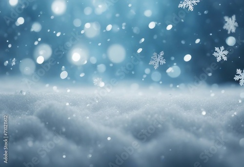 Winter snowy blurry background in light blue silver tones Falling defocused snow with beautiful ligh © ArtisticLens