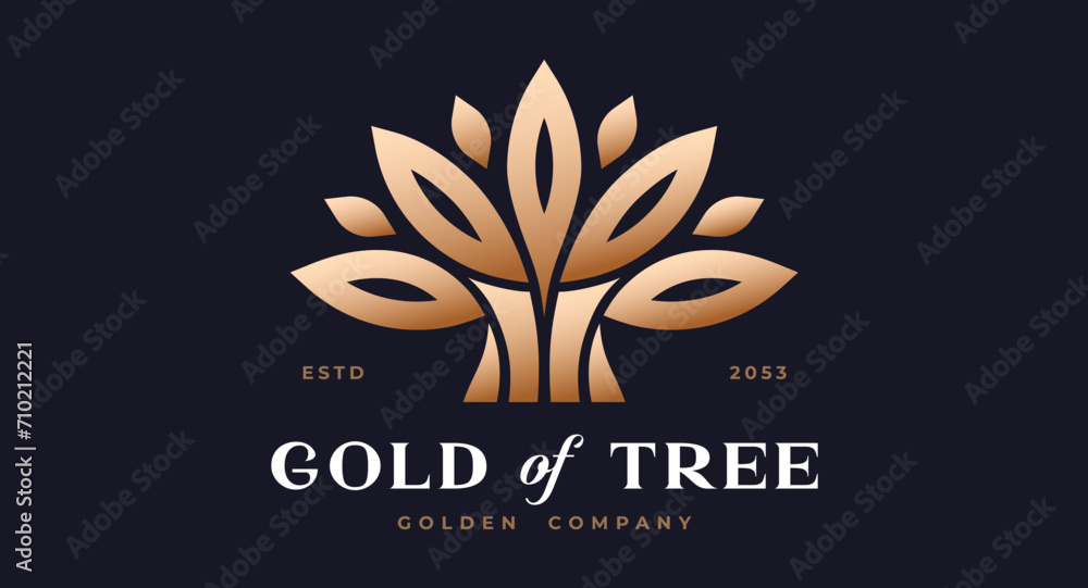 Tree Label, Sign, Logo Oak, Olive Eco Brand. Logo gold tree template company sign, organic eco heraldic icon. Graphic template emblem life symbol, silhouette tree logotype. Vector Illustration Tree Label, Sign, Logo Oak, Olive Eco Brand. Logo gold tree template company sign, organic eco heraldic icon. Graphic template emblem life symbol, silhouette tree logotype. Vector Illustration