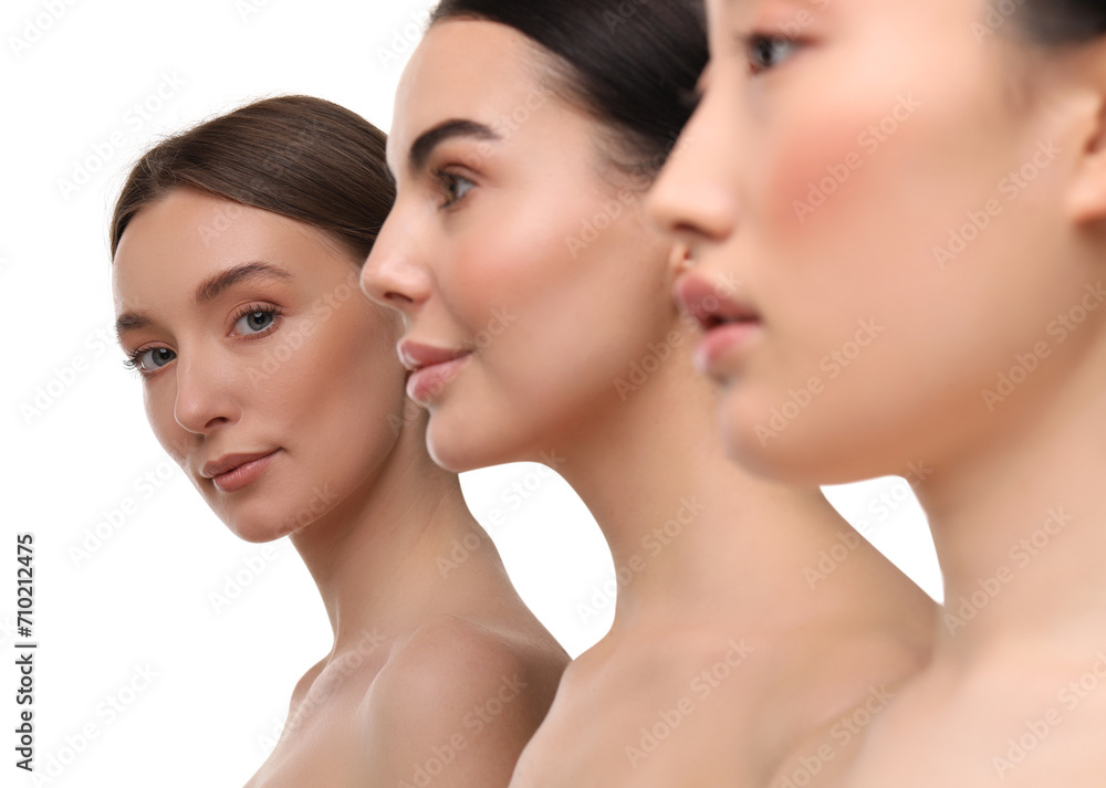 Beautiful young women with healthy skin on white background Beautiful young women with healthy skin on white background