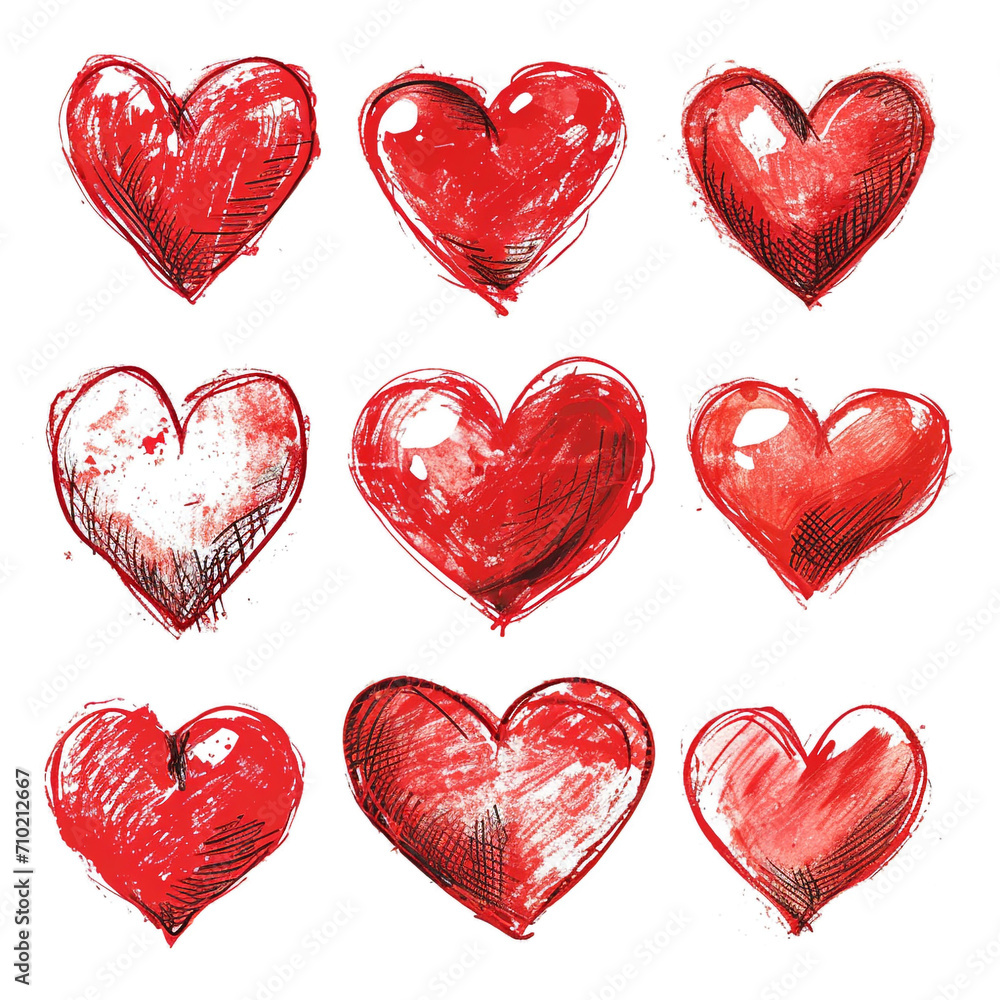 Doodle seamless pattern with hearts from hand drawing for valentine’s day. Set of red heard and love symbol graphic collection.