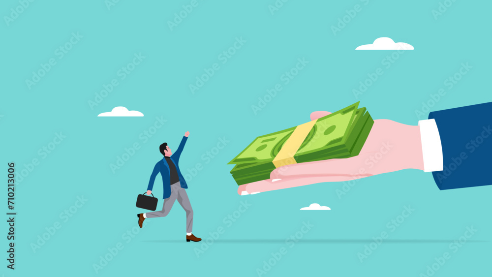 receive payment, reward or employee benefits, wages payment or bonus, bill payment, annual bonus, salary payment concept, happy worker receives money banknotes from businessman hand concept vector receive payment, reward or employee benefits, wages payment or bonus, bill payment, annual bonus, salary payment concept, happy worker receives money banknotes from businessman hand concept vector