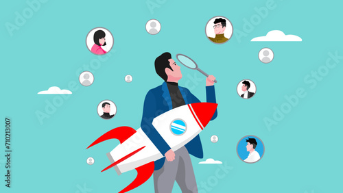 hiring concept, businessman selecting employee candidates to make business growth illustration. human resources recruitment or hiring new employee. staff recruitment for make good teamwork at business