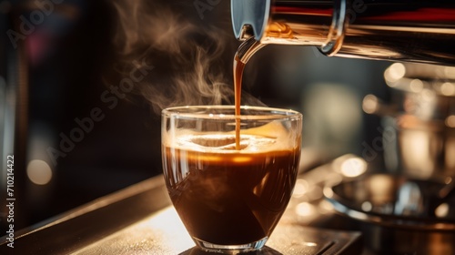  High-speed capture of espresso being poured into a cup, emphasizing the rich and velvety texture