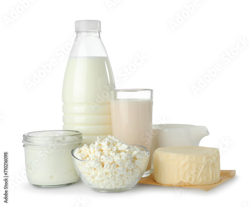Different lactose free products isolated on white