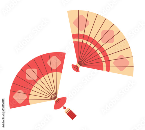 Red eastern silk fan element chinese new year sign for greeting card asian flyer invitation poster