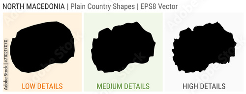 Macedonia - plain country shape. Low, medium, and high detailed maps of Macedonia. EPS8 Vector illustration.