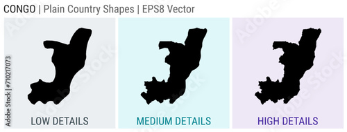 Congo - plain country shape. Low, medium, and high detailed maps of Congo. EPS8 Vector illustration.