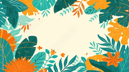 Tropical plant leaves frame with a blank center space