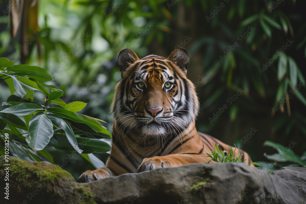 Obraz premium A Bengal tiger in its natural habitat looking at the camera