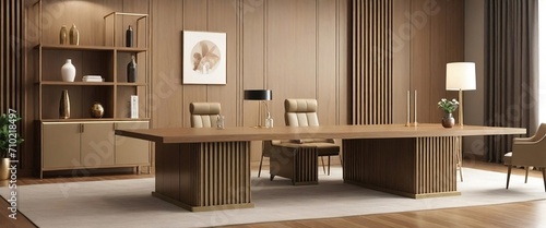 Luxury minimalist wide office interior design. Generative AI © Craig
