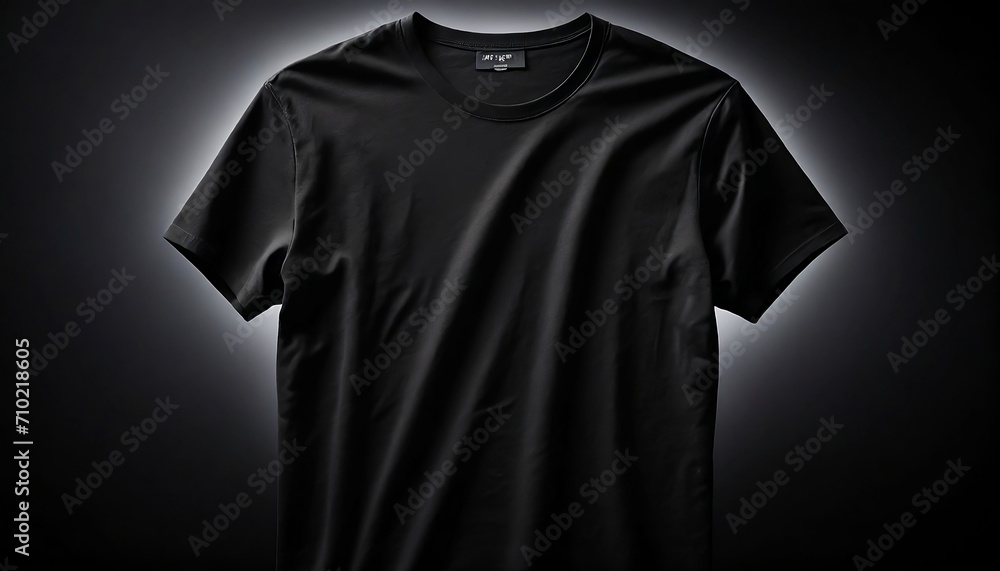 Black Plain blank t-shirt on black background Black Plain blank t-shirt on black background