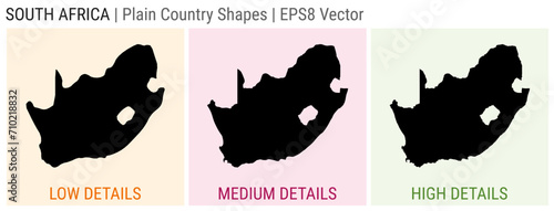 South Africa - plain country shapes. Low, medium, and high detailed maps of South Africa. EPS8 Vector illustration.