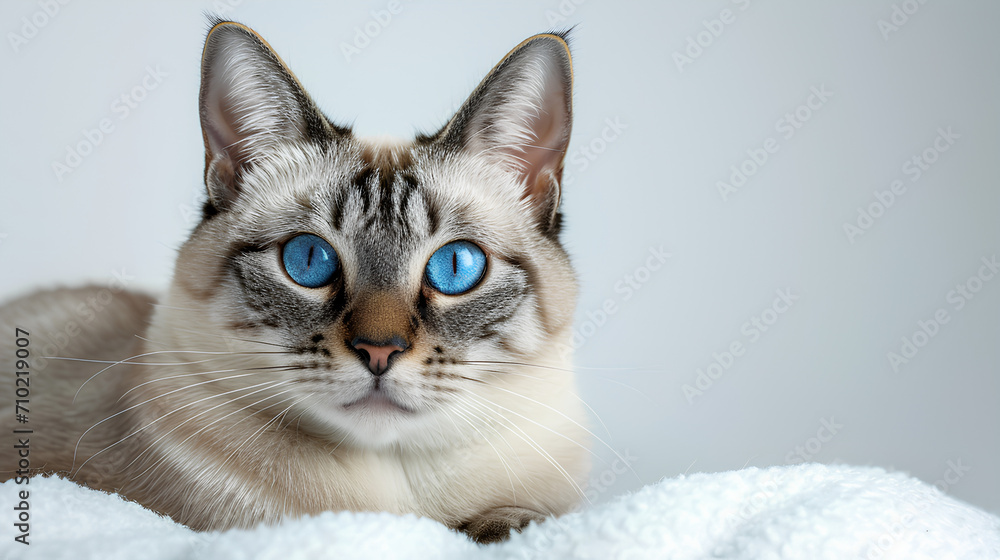 Cute young male cat with blue eyes in studio on white background Cute young male cat with blue eyes in studio on white background