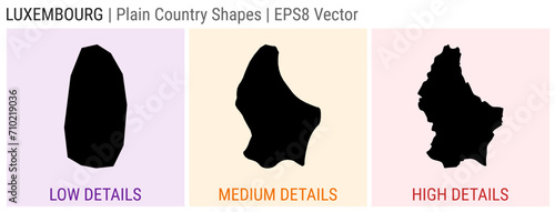 Luxembourg - plain country shape. Low, medium, and high detailed maps of Luxembourg. EPS8 Vector illustration.