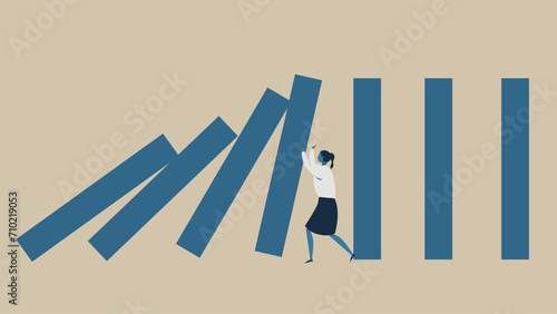 An office worker who prevents dominoes from falling.