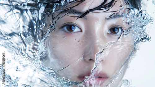 水の恵みで輝くクリアな美肌のアジア系女性 photo