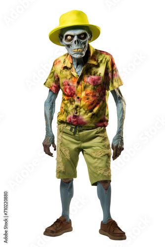 Zombie ready for summer with Hawaiian shirt and hat. Isolated over transparent background © Pajaros Volando