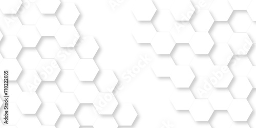 Fototapeta Naklejka Na Ścianę i Meble -  Abstract pattern with hexagonal white and gray technology line paper background. Hexagonal 3d vector grid tile and mosaic structure mess cell. white and gray hexagon honeycomb geometric copy space.