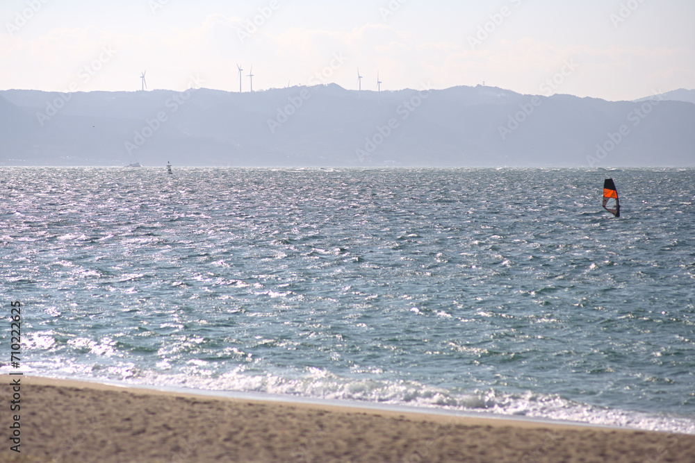 windsurfing on the beach