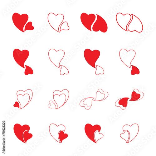 Vector red heart set & stylish love design elements