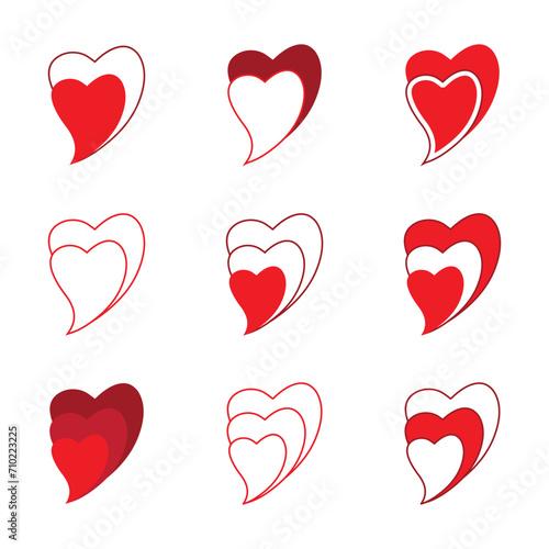 Vector red heart set & stylish love design elements