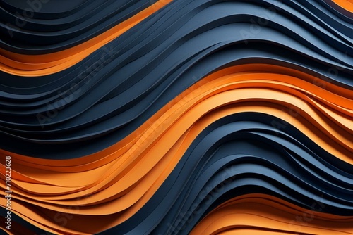 Textured navy blue and orange wallpaper with vibrant wavy pattern. Generative AI photo