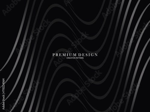 Black abstract background design. Modern wavy lines (guilloche curves) pattern in monochrome colors. Premium line texture for banner, business card, business background. Dark horizontal vector templat photo